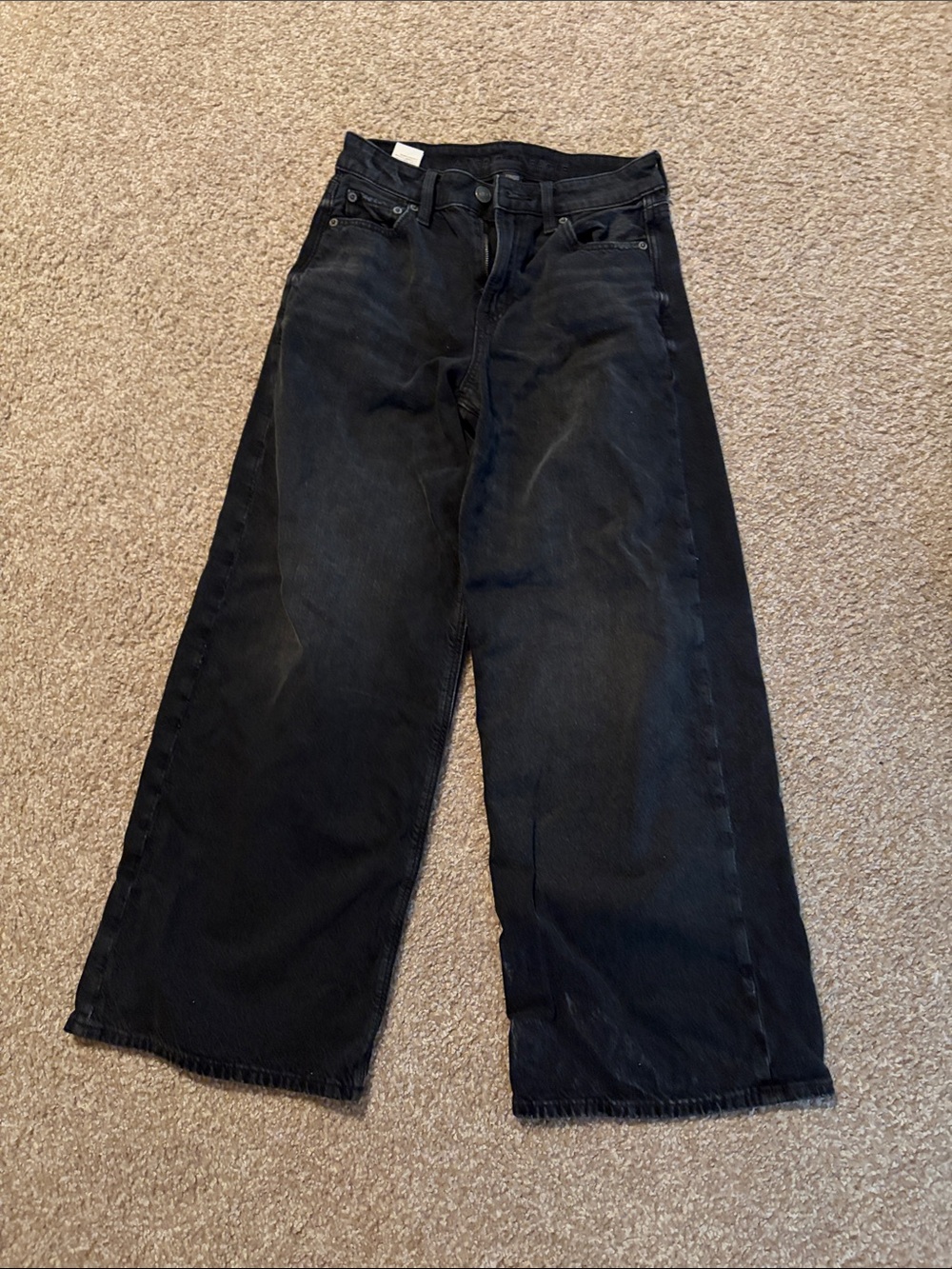 American Eagle Jean Women's 000 Short Black Super High Rise Ultra Wide Leg Denim